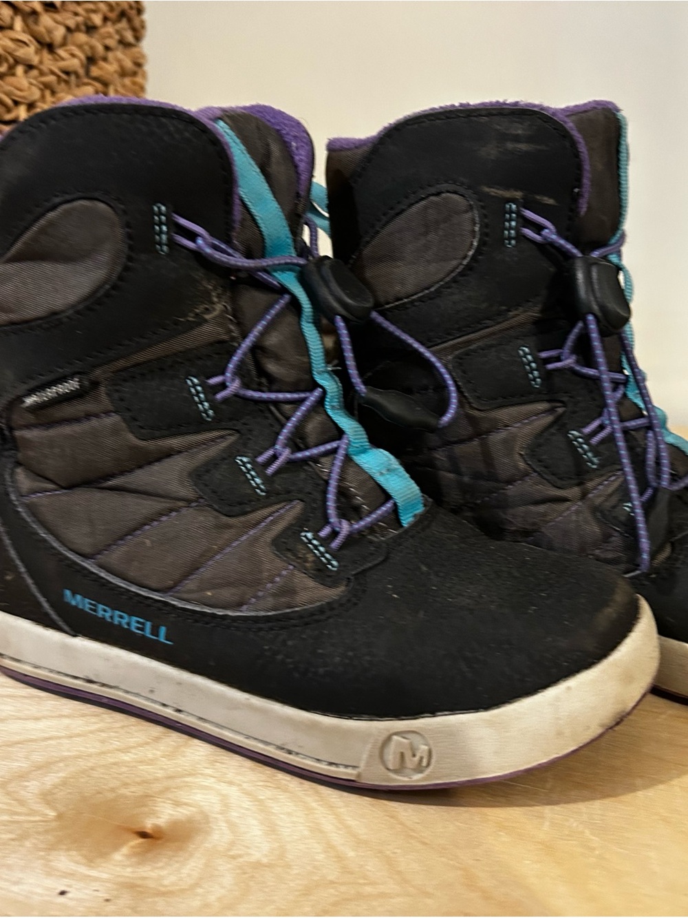 Merrell Kids Black Boots with Teal and Purple Accents